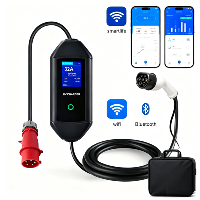 BOMERN přenosná nabíječka TYP 2 - CEE 5-pin | Displej | 32A | 1fázová | 7,4kW | 5m | WIFI | APP