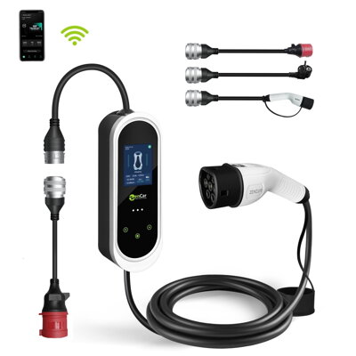 ZENCAR E-PRO (3v1) Přenosná nabíječka pro elektromobily Typ 2 - Schuko / CEE 5pinová / Typ 2 | 16A | 3fázová | 11 kW | WiFi | Aplikace | 5m