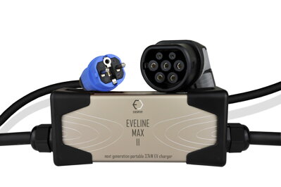 EVELINE Max II - Chytrá přenosná nabíječka TYP 2 - Schuko | Displej | 16A | 1fáze | 3,7kW | 5m